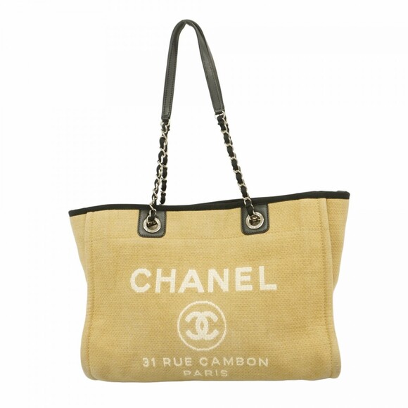 CHANEL Handbags - CHANEL Cream Canvas Deauville Tote Bag